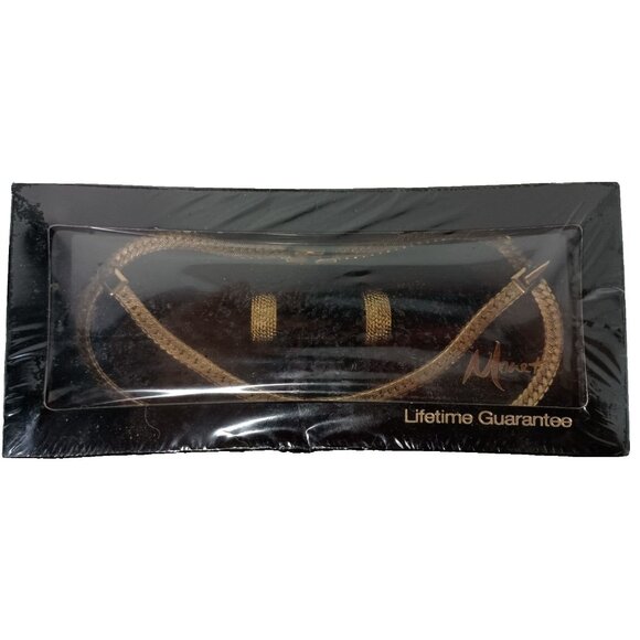 Vintage Monet Necklace and Earrings Gold Tone Jewelry Set Sealed Box